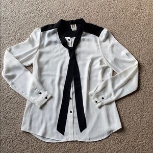 Anne Klein Long Sleeve Black Tie Blouse